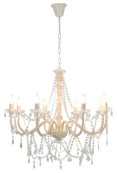 Chandelier with Beads White 8 x E14 Bulbs