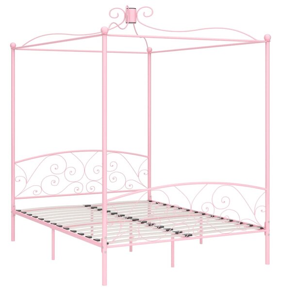 284491 Canopy Bed Frame without Mattress Pink Metal 180x200 cm Super King