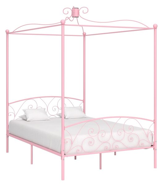 284488 Canopy Bed Frame without Mattress Pink Metal 120x200 cm