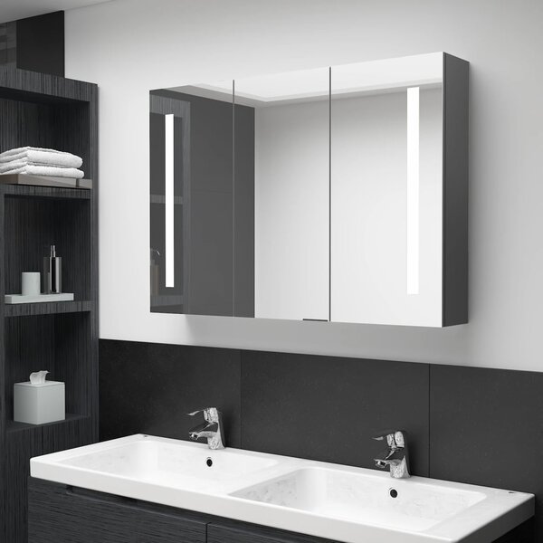 LED Bathroom Mirror Cabinet 89x14x62 cm Grey