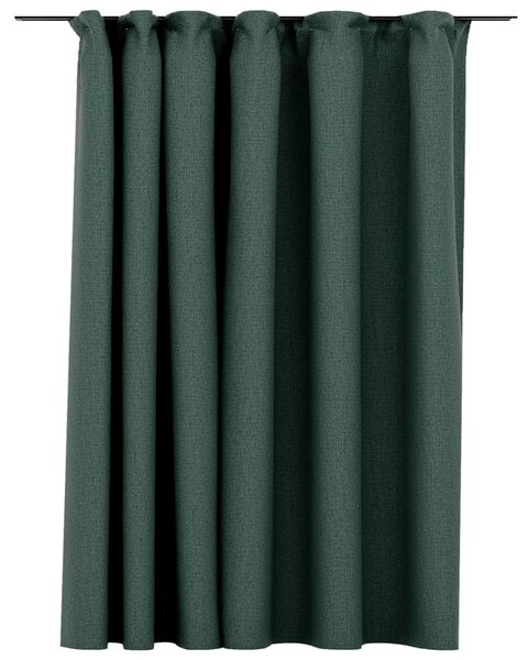 Linen-Look Blackout Curtain with Hooks Green 290x245 cm