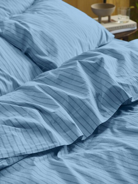 Pale Blue Favourite Shirt Stripe Cotton Flat Sheet | Single | Piglet in Bed