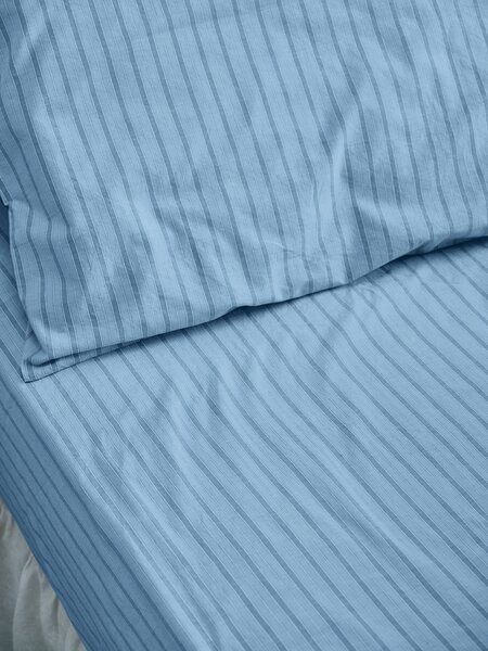 Pale Blue Favourite Shirt Stripe Cotton Fitted Sheet | Single | Piglet in Bed