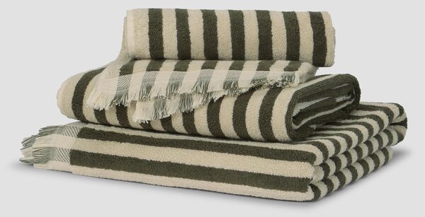 Olive Green Pembroke Stripe Cotton Towels | Hand Towel | Piglet in Bed