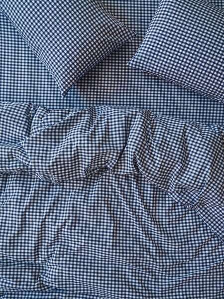 Indigo Small Gingham Cotton Duvet Cover | King | Piglet in Bed