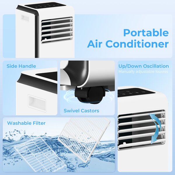 HOMCOM Portable Air Conditioner 7000 BTU, 4-in-1 Air Conditioning Unit with Cooling, Dehumidifier, Fan, Sleep Mode, White