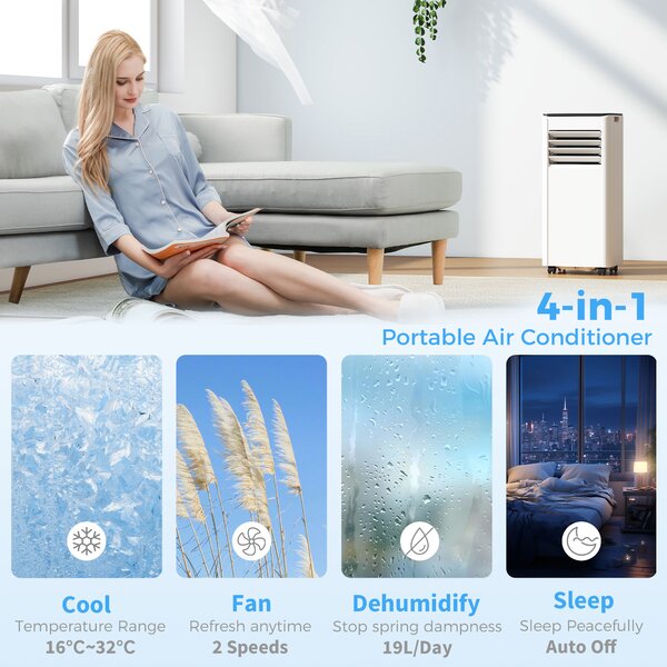HOMCOM Portable Air Conditioner 7000 BTU, 4-in-1 AC Unit with Cool, Dehumidifier, Fan, Sleep Mode, WiFi Voice Remote Control Aosom UK