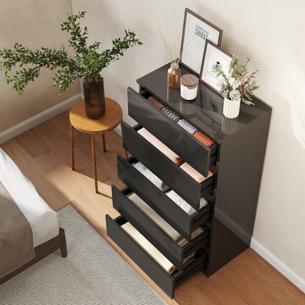 HOMCOM Chest of Drawers, 5-Drawer Storage Cabinets, Modern Dresser, Storage Drawer Unit for Bedroom