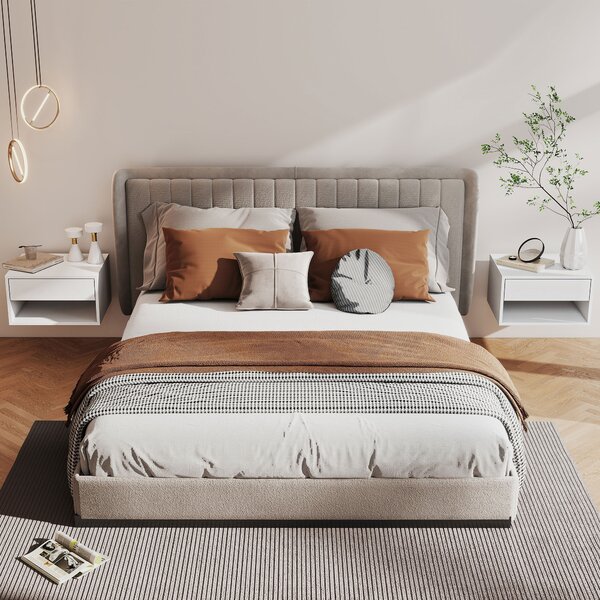 HOMCOM Set of Two Floating Bedside Tables - White
