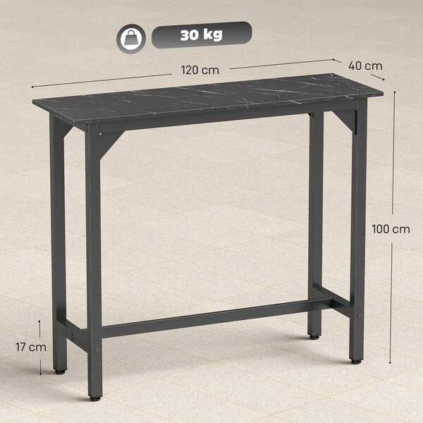 HOMCOM Rectangular Bar Table, Marble Effect Pub Coffee Table for Small Space, Breakfast Dining, Black Marble Effect