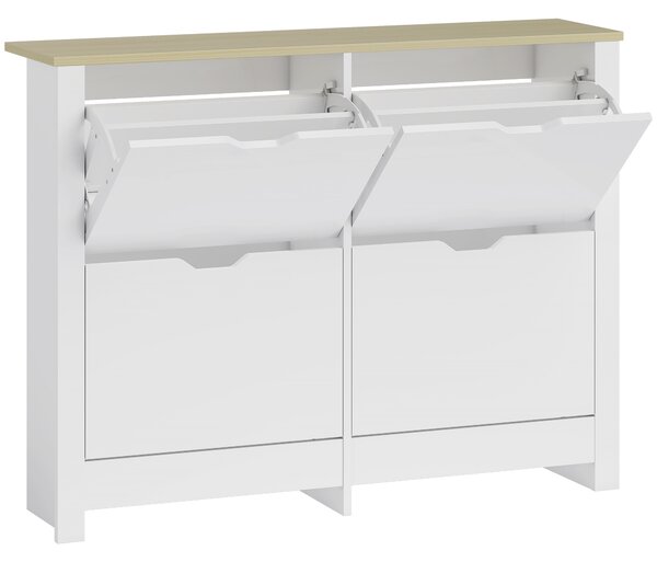 HOMCOM Slim Shoe Cabinet, Narrow Shoe Cupboard with 4 Flip Drawers, Adjustable Shelves for 16 Pairs of Shoes, White