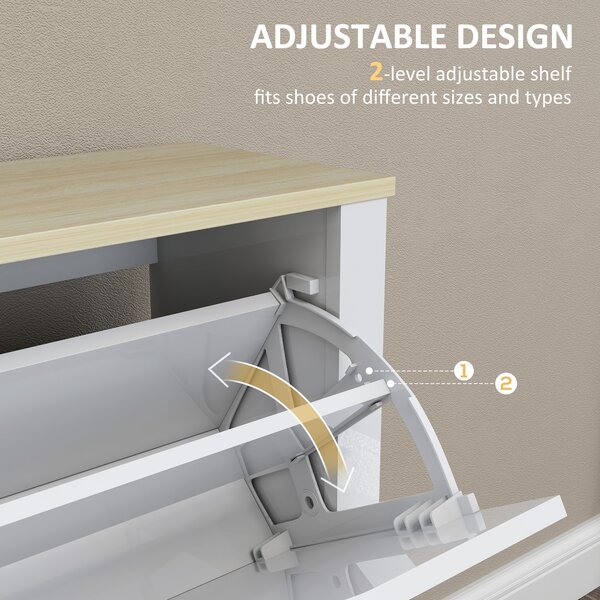 HOMCOM Slim Shoe Cabinet, Narrow Shoe Cupboard with 4 Flip Drawers, Adjustable Shelves for 16 Pairs of Shoes, White