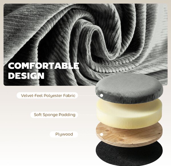 HOMCOM Storage Ottoman Modern Velvet Round Foot Stool for Living Room Bedroom 45 cm Grey