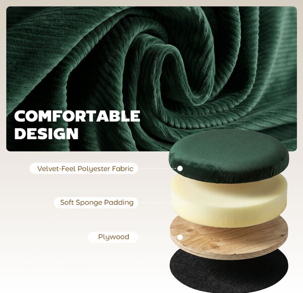 HOMCOM Storage Ottoman Modern Velvet Round Foot Stool for Living Room Bedroom 45 cm Dark Green
