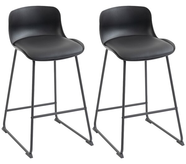 HOMCOM Modern Bar Stools Set of 2, PU Leather Barstools, Counter Height Kitchen Chairs for Breakfast Bars, Dining Room, Black