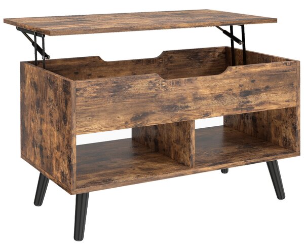 HOMCOM Lift Top Coffee Table with Hidden Storage Living Room Table Metal Legs 75 cm Rustic Brown
