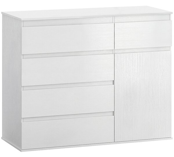 HOMCOM Modern Sideboard, Sideboard Storage Cabinet with 5 Drawers, Adjustable Shelf, Soft-Close Door, White