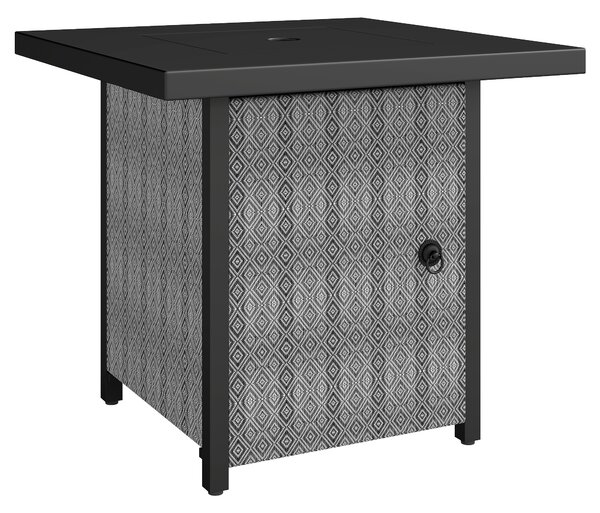 Outsunny Propane Gas Fire Pit Table for Garden, 11.7 KW Smokeless Firepit Outdoor Heater with Wind Guard, Glass Rocks, Lid, Black