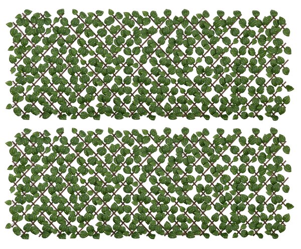 Outsunny Set of 2 Expandable Artificial Trellis Hedges – Realistic Leaf Privacy Screen, 2 x 1 m