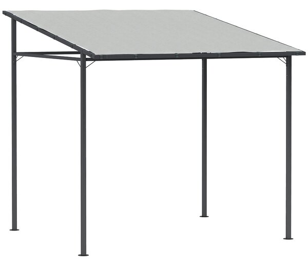 Outsunny 2.4 x 2.4 m Wall Mounted Pergola Gazebo with PA Coating Fabric, Metal Frame, UPF30+, Lean to Garden Gazebo, Light Grey
