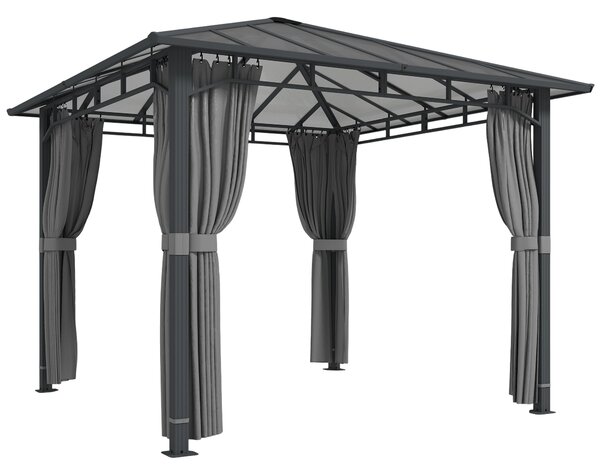 Outsunny 3 x 3 m Outdoor Hardtop Gazebo Canopy with PC Roof, Aluminium Permanent Pavilion Garden Gazebo with Curtains, Tan
