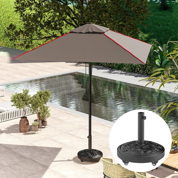 Outsunny Parasol Base, Umbrella Base with Wheels Cast Iron Effect, for Umbrella, Canopy, Weather Resistant, Black