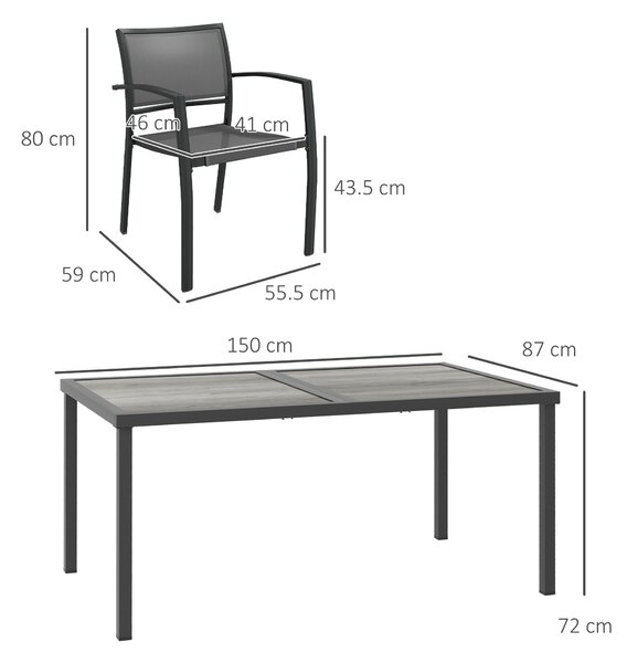 Outsunny Five-Piece Casual Outdoor Dining Set, with Wood-Effect Table - Grey