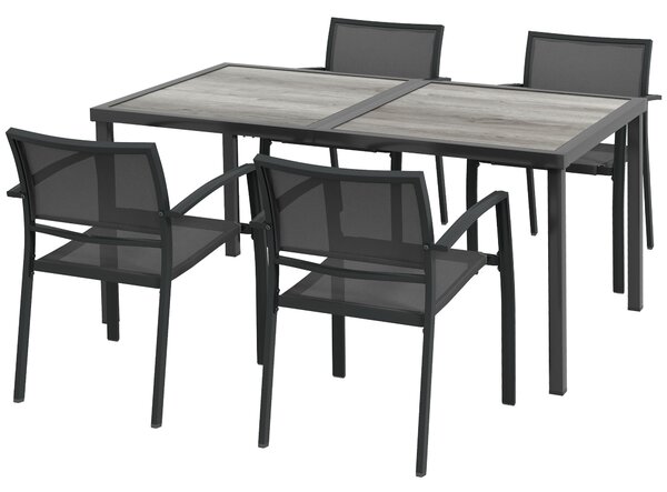 Outsunny Five-Piece Casual Outdoor Dining Set, with Wood-Effect Table - Grey