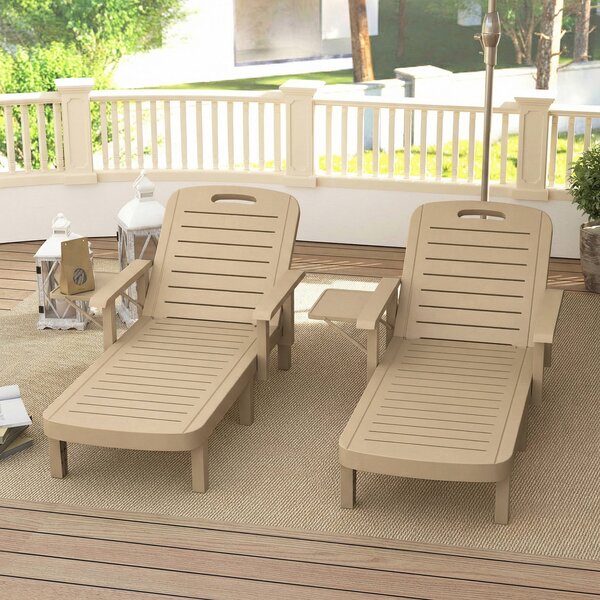 Outsunny Set of 2 Reclining Sun Loungers, 5 Positions Adjustable Outdoor Chaise Lounge Chair with Armrests, Khaki