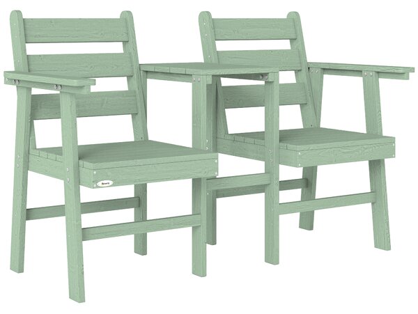 Outsunny Outdoor Garden Loveseat, Embossed Wooden Jack and Jill Garden Seat with Integrated Table, Green