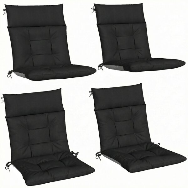 Outsunny Patio Chair Cushions Set of 4, Waterproof Non-Slip Lounge Chair Cushions, 112x53cm, Black