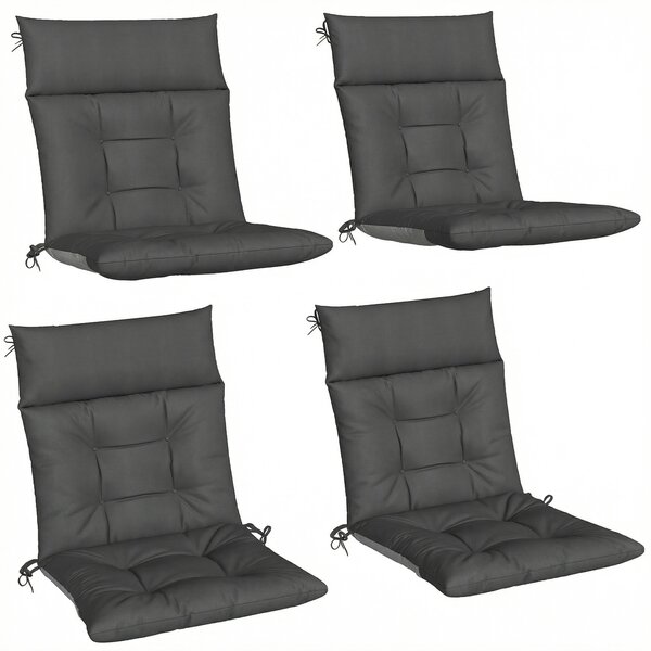 Outsunny Patio Chair Cushions Set of 4, Waterproof Non-Slip Lounge Chair Cushions, 112x53cm, Dark Grey