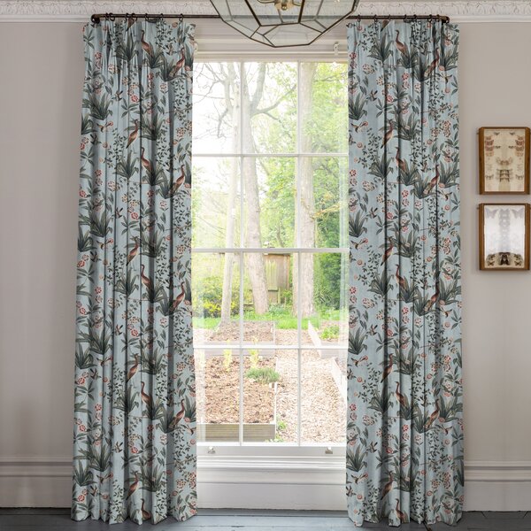 Linda Barker Rosa Fiore Linen Look Blackout Made To Measure Curtains China Blue