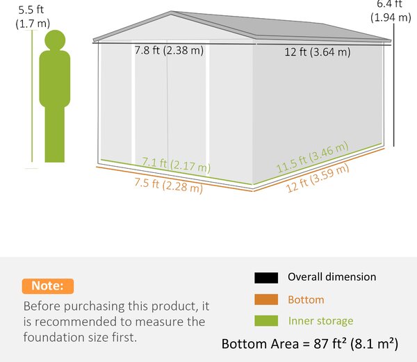 Outsunny 12 x 8 ft Garden Shed, Outdoor Storage Shed with 4 Vents and Lockable Double Doors, Dark Grey