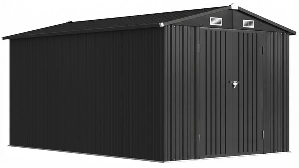 Outsunny 12 x 8 ft Garden Shed, Outdoor Storage Shed with 4 Vents and Lockable Double Doors, Dark Grey