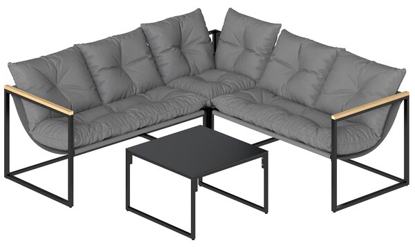 Outsunny 4 Piece Garden Furniture Set with Thick Cushions and Coffee Table, Patio Conversation Set for Porch, Balcony, Deck, Grey