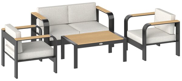 Outsunny 4 Seater Aluminium Garden Furniture Set, Olefin Cushions, Garden Sofa Set with Loveseat, Armchairs, Table, Beige