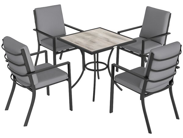Outsunny 5 Pieces Outdoor Dining Set with Cushions, Garden Dining Set for 4 with Square Table and Stackable Chairs