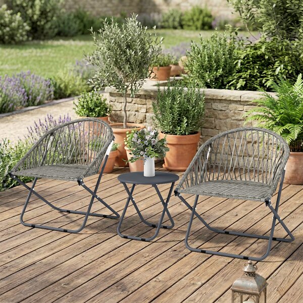 Outsunny Patio Bistro Set, Folding Patio Furniture Set with 2 Chairs and Table, Grey