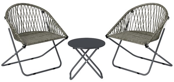 Outsunny Patio Bistro Set, Folding Patio Furniture Set with 2 Chairs and Table, Grey