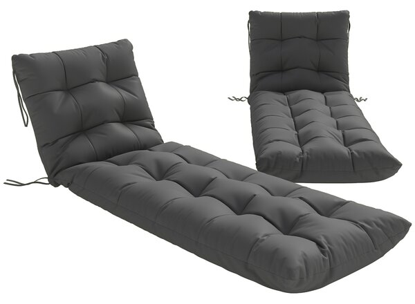 Outsunny Sun Lounger Cushions Only, Garden Lounge Chair Cushions Set of 2, Sunbed Replacement Pads with 4 Ties, Dark Grey