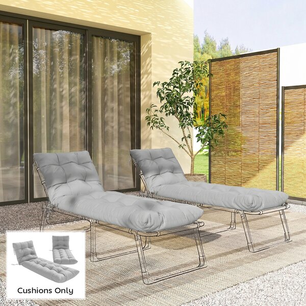 Outsunny Sun Lounger Cushions Only, Garden Lounge Chair Cushions Set of 2, Sunbed Replacement Pads with 4 Ties, Light Grey