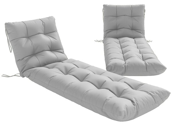 Outsunny Sun Lounger Cushions Only, Garden Lounge Chair Cushions Set of 2, Sunbed Replacement Pads with 4 Ties, Light Grey