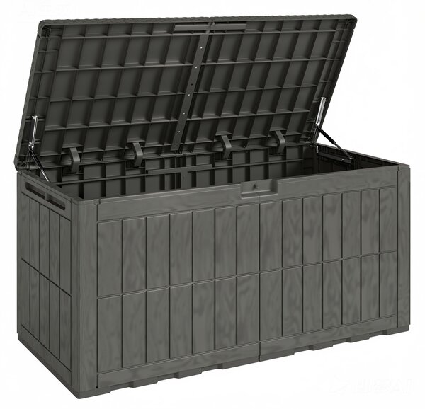 Outsunny 440L Garden Storage Box, Waterproof & UV Resistant Resin Deck Box with Lockable Lid, Pneumatic Gas Rods, Side Handles