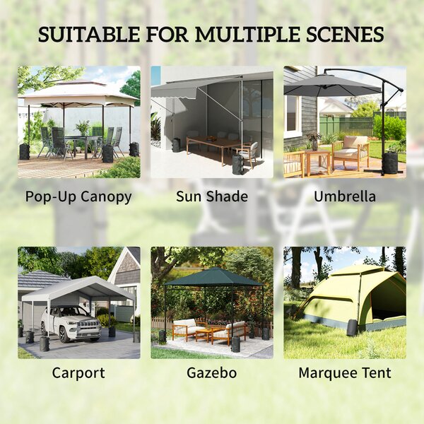 Outsunny Set of 4 Gazebo Weights Sand Bags, Gazebo Water Weights Bags with Carry Handles for Garden Marquee, Parasol, Black