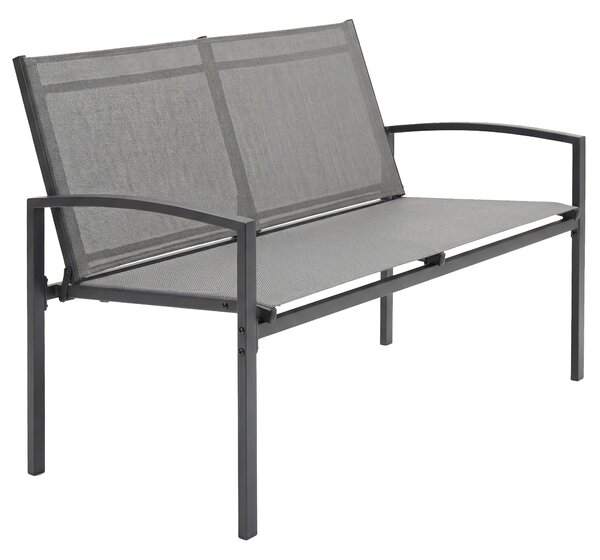 Outsunny Metal Garden Bench, 2 Seater Outdoor Furniture Seating with Breathable Texteline Fabric, Park Patio Seat, Grey