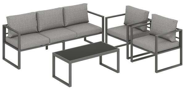 Outsunny 4 Piece Outdoor Garden Furniture Set, Patio Furniture with 3-Seater Sofa, Armchairs and Coffee Table