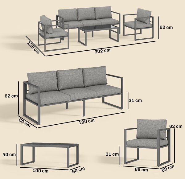 Outsunny 4 Piece Outdoor Garden Furniture Set, Patio Furniture with 3-Seater Sofa, Armchairs and Coffee Table