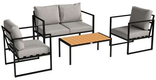 Outsunny Outdoor Garden Furniture Set, 4 Piece Patio Furniture with Slatted Table, Indoor Outdoor Balcony Patio Conservatory Set