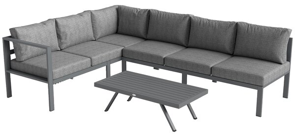 Outsunny 3 Pieces Garden Furniture Set, Aluminium Corner Lounge Set with Adjustable Backrest and Coffee Table
